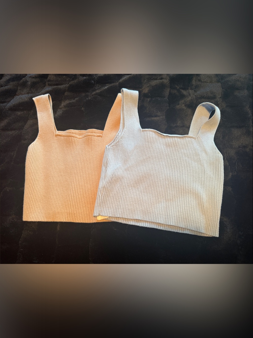 Ribbed Square Neck Knit Tank Top Duo — Cream and Light Blue